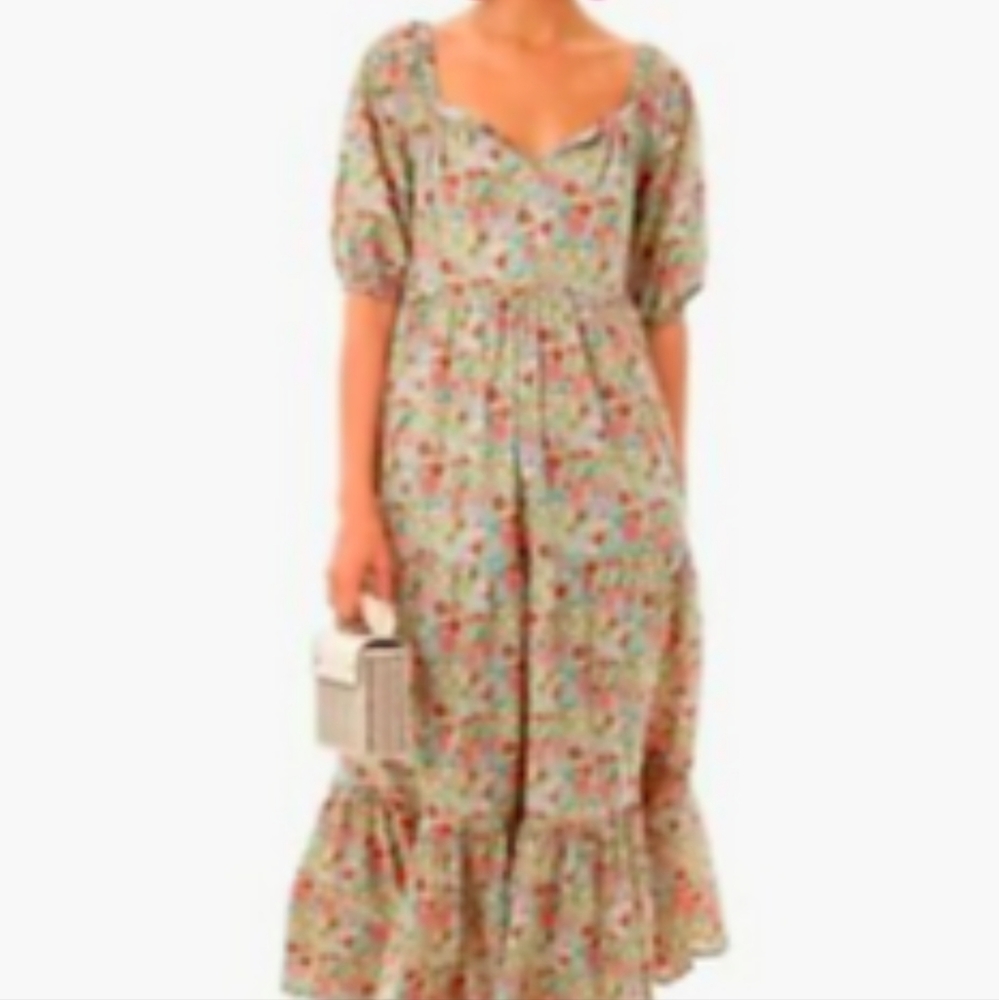 Roller Rabbit floral puffy sleeves tiered maxi  dress size M